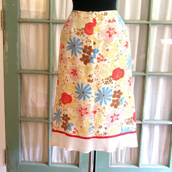Floral Silk Skirt Ballinger-Gold Size 8 NWT - Picture 5 of 7